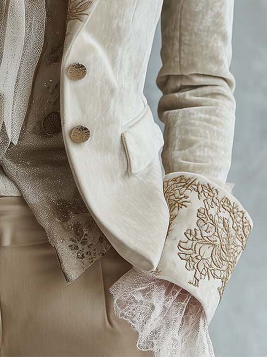 Clara I Ivory Embroidered Tailored Blazer