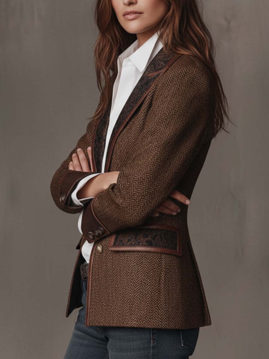 Elodie I Herringbone Printed Panel Blazer