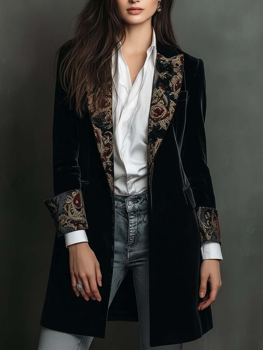 Sienna I Black Baroque Print Lapel Slim Fit Blazer
