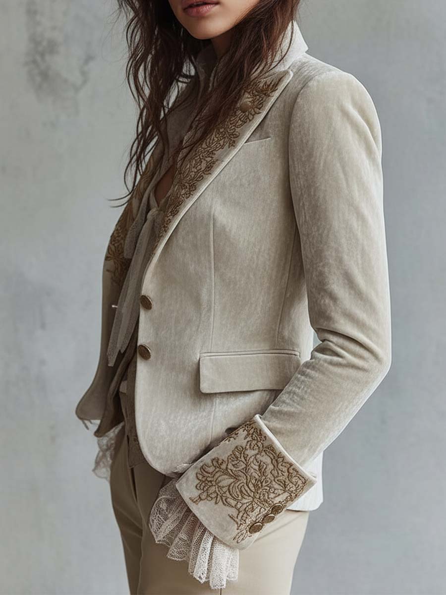 Clara I Ivory Embroidered Tailored Blazer