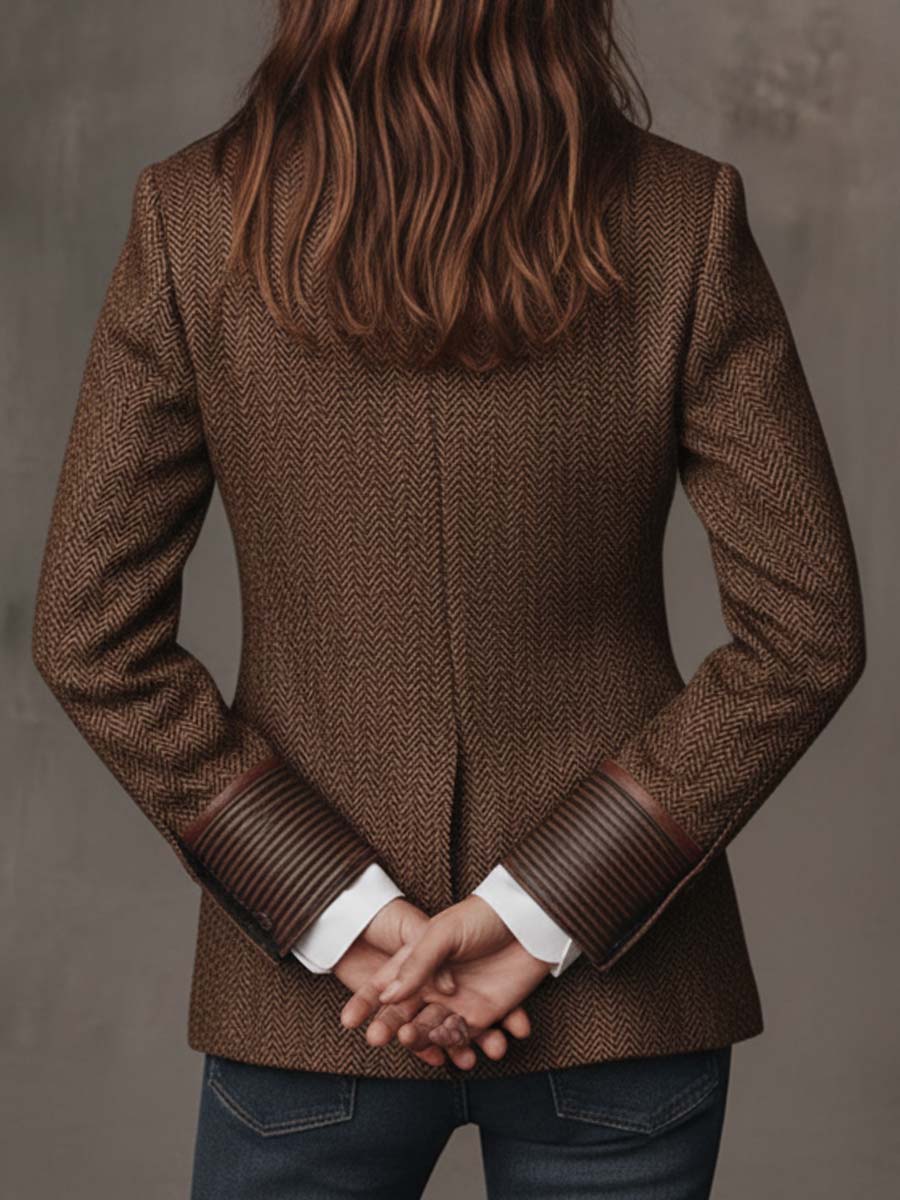 Elodie I Herringbone Printed Panel Blazer