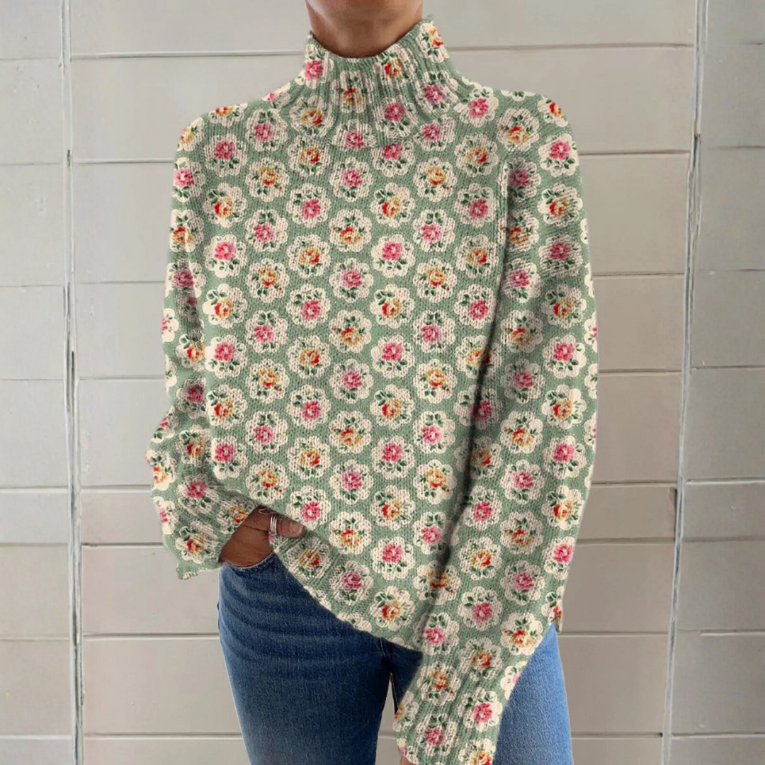 Caroline - Floral print turtleneck sweater