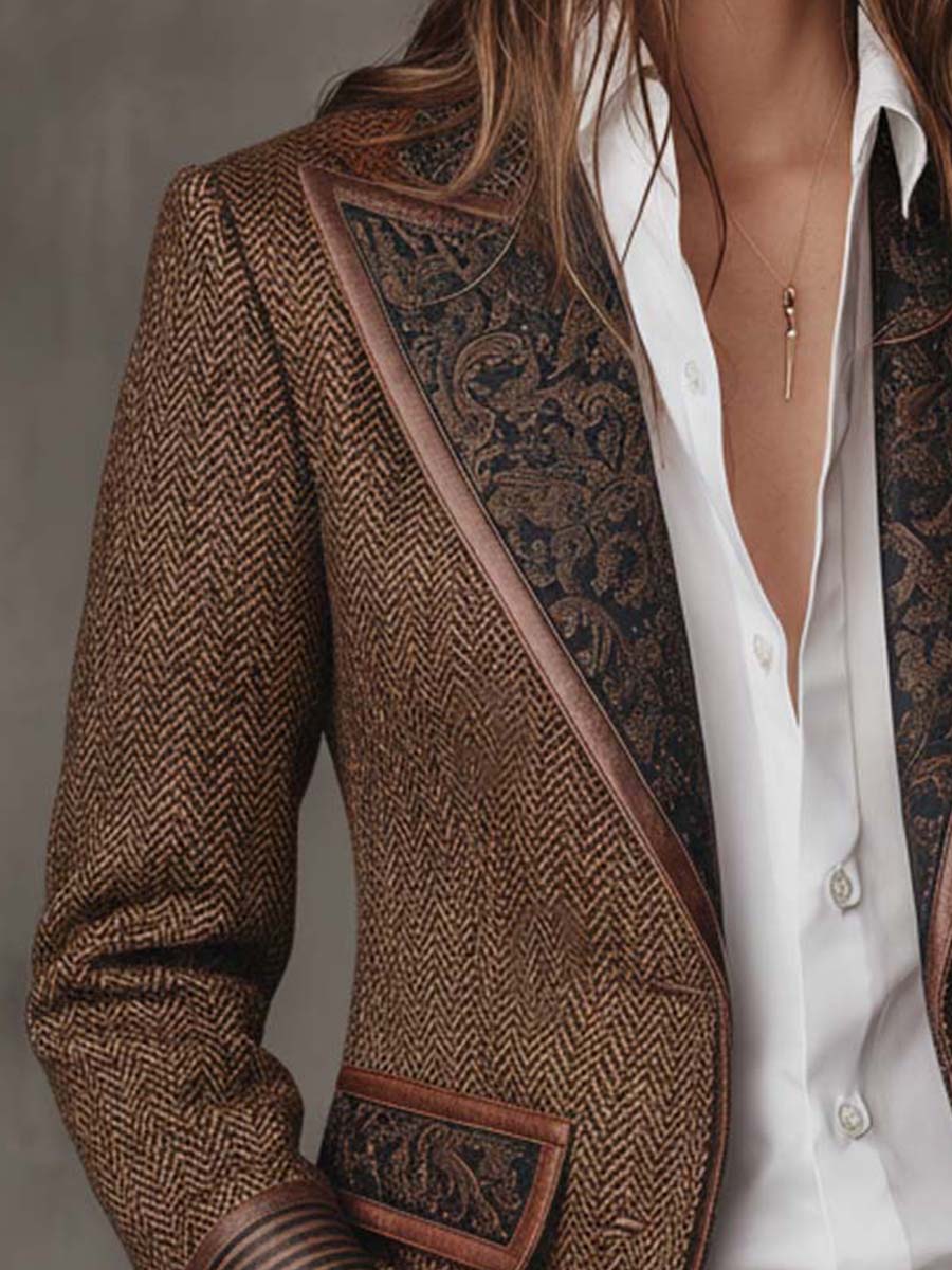 Elodie I Herringbone Printed Panel Blazer
