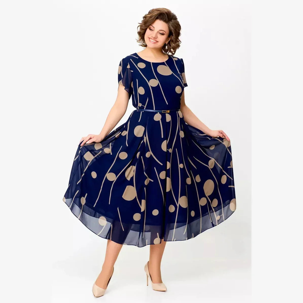 IVY | NAVY POLKA  MIDI DRESS