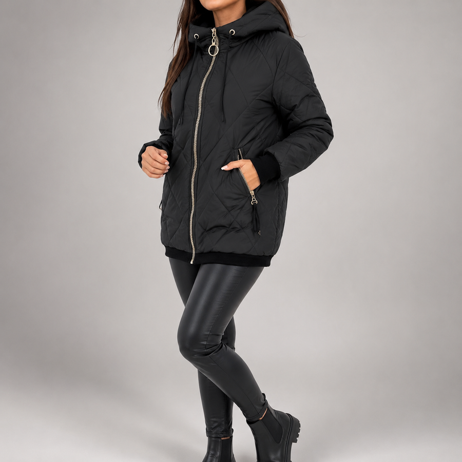 Marilyn™ | Quilted Hooded Zip Front Jacket