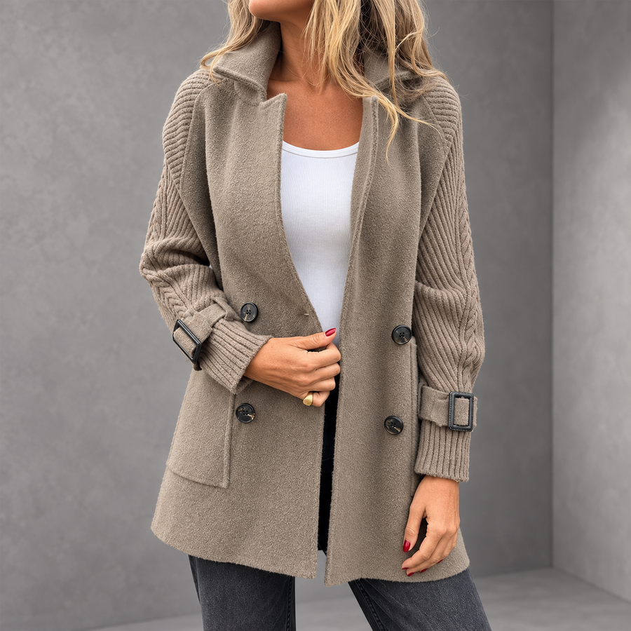 Isola | Knit Sleeve Double-Breasted Coat