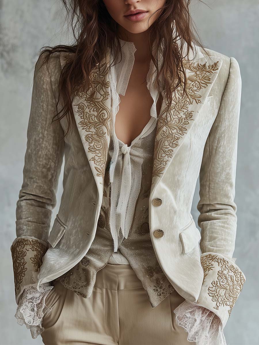 Clara I Ivory Embroidered Tailored Blazer