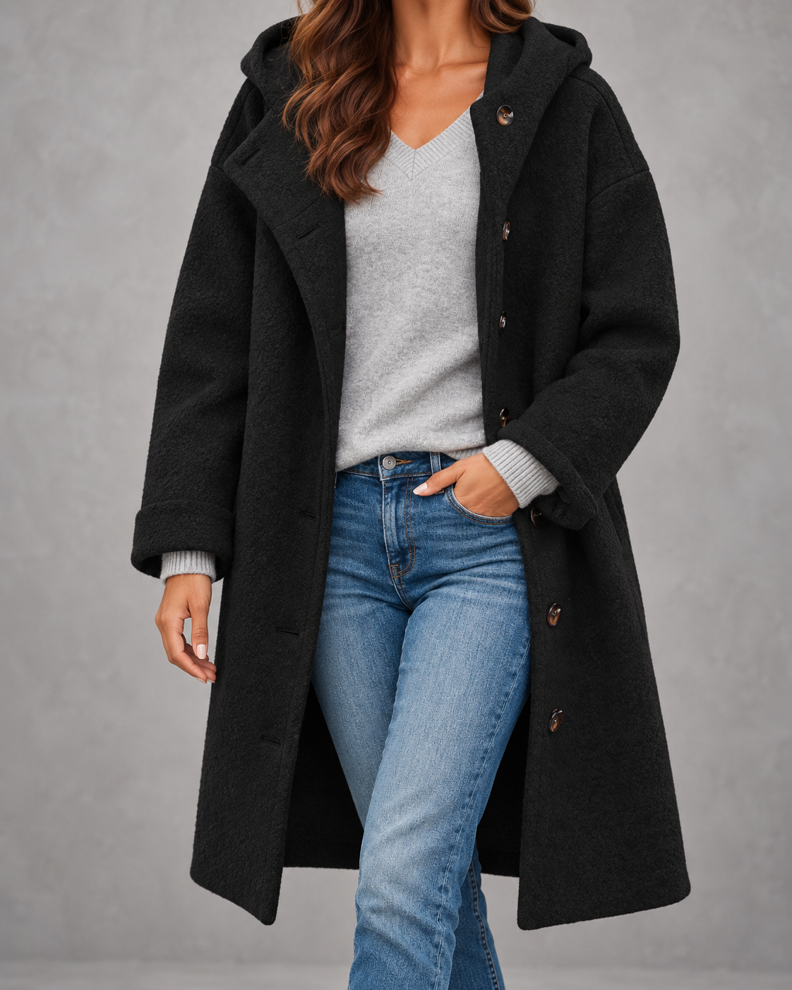 Eleanor | Longline Hooded Button-Front Coat