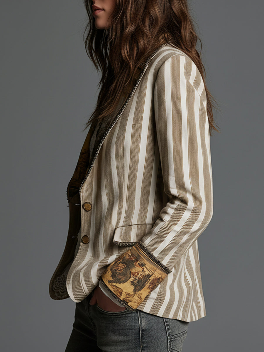 Rita I Boho Striped Printed Lapel Blazer