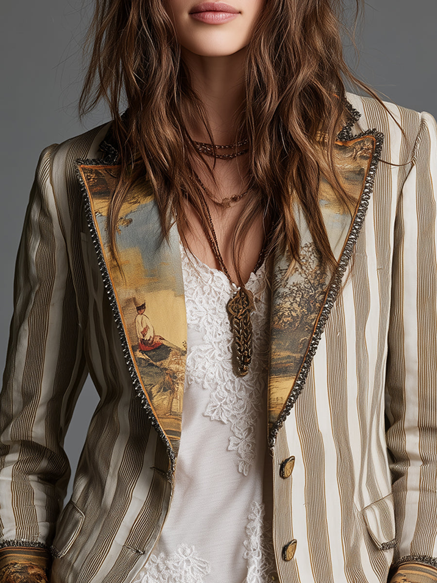 Rita I Boho Striped Printed Lapel Blazer