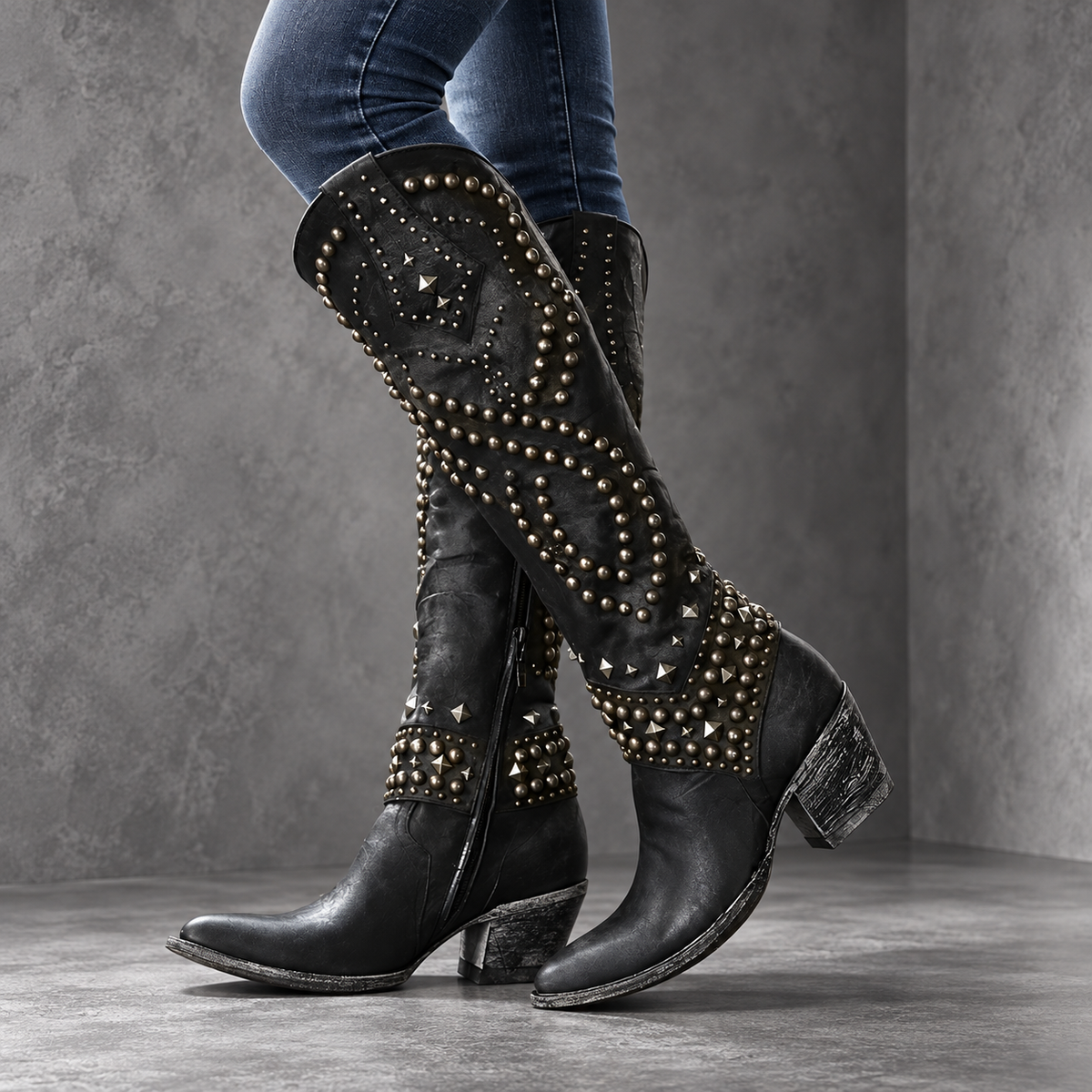 Rufa | Studded Western Knee-High Boots