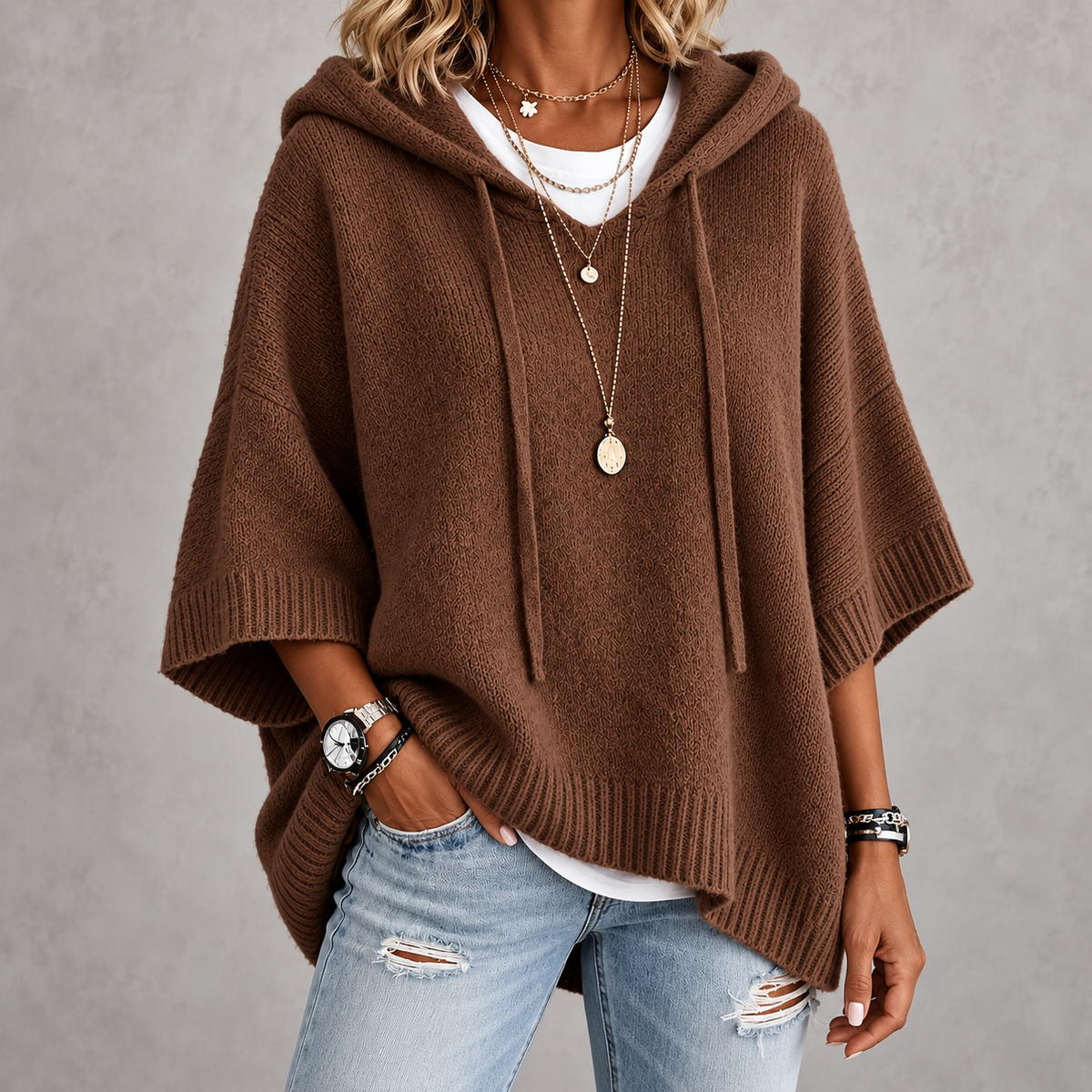 Louise – Brown Poncho Sweater