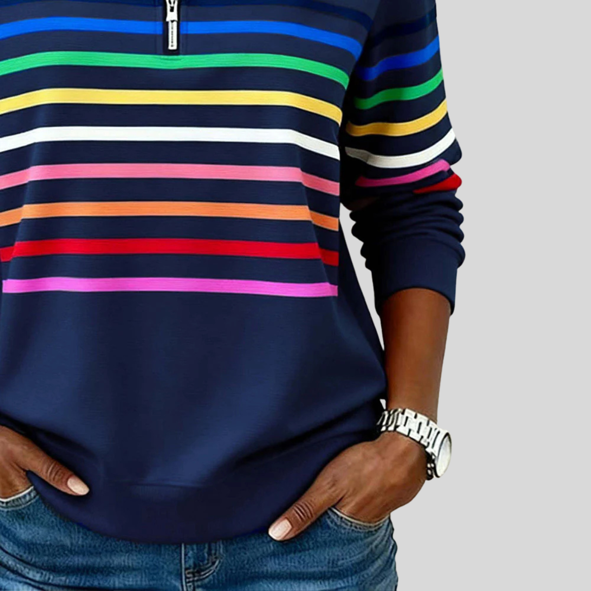 Prismette™ | Colourful Striped Quarter-Zip Sweatshirt