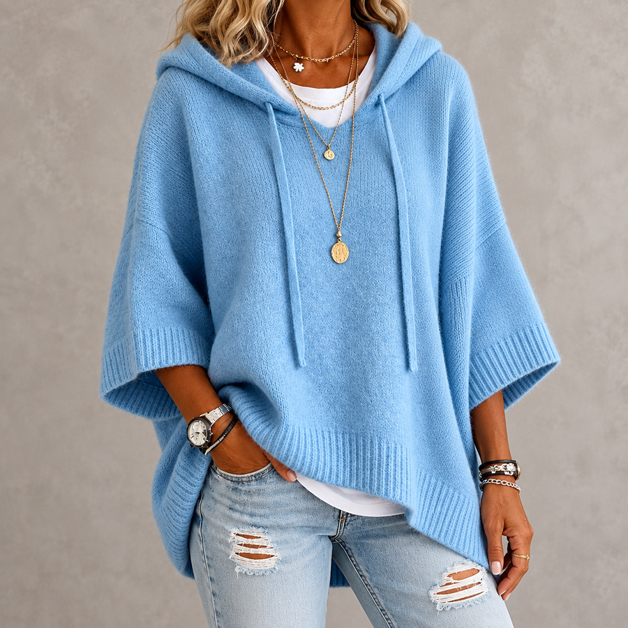 Lea – Sky Blue Poncho Sweater