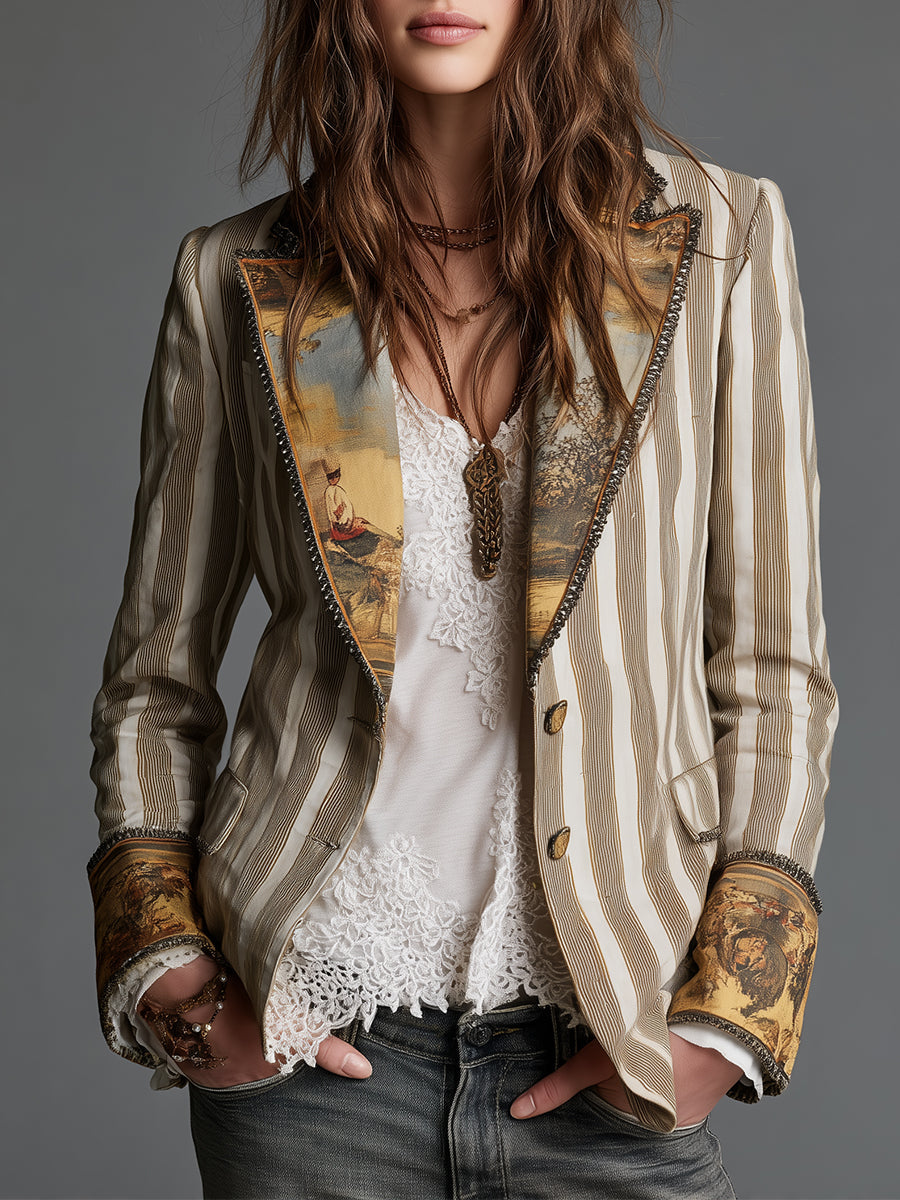 Rita I Boho Striped Printed Lapel Blazer
