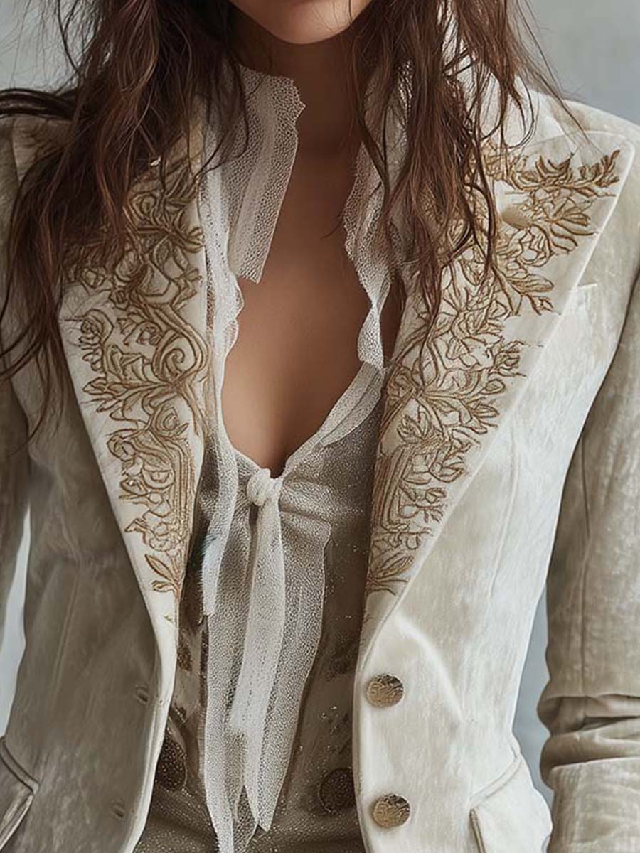 Clara I Ivory Embroidered Tailored Blazer