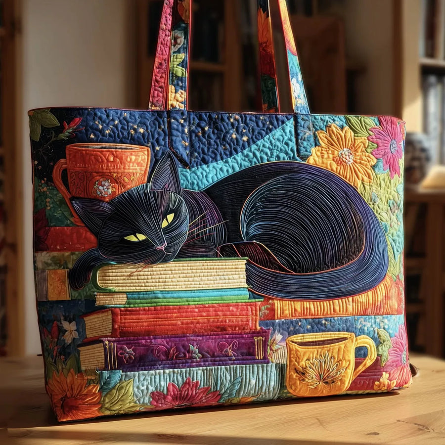 Artisan Bag – Black Cat with Books & Mugs