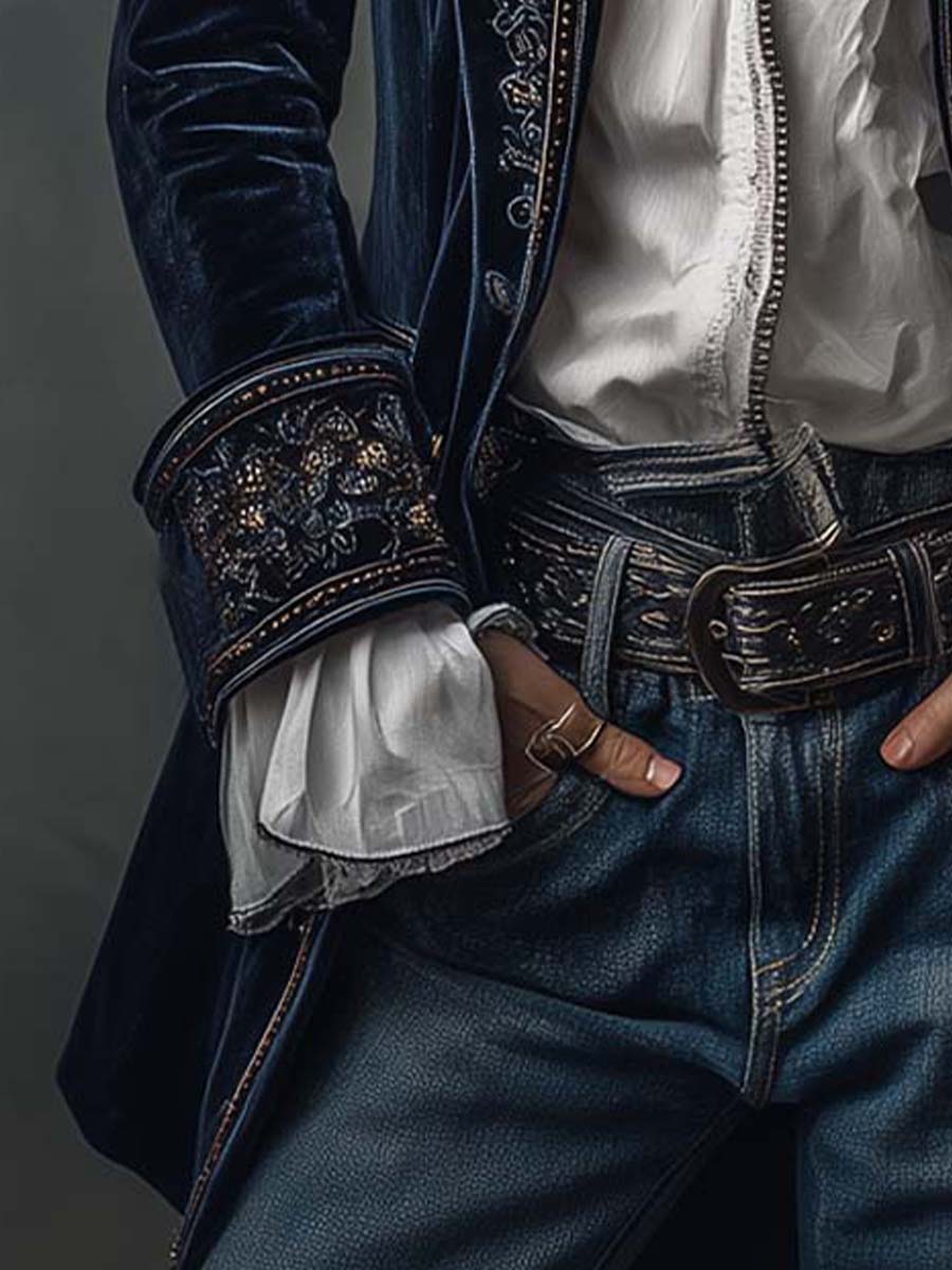 Lucy I Vintage Navy Embroidered Longline Jacket