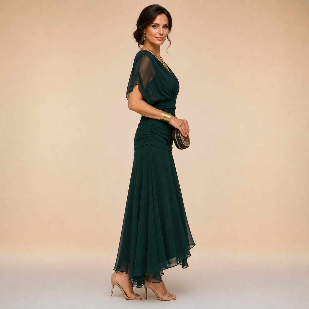 Emma | Draped V-Neck  Maxi Dress