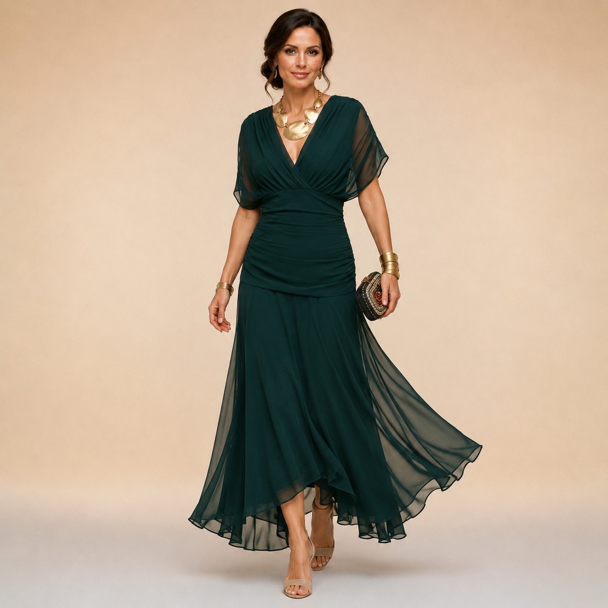Emma | Draped V-Neck  Maxi Dress