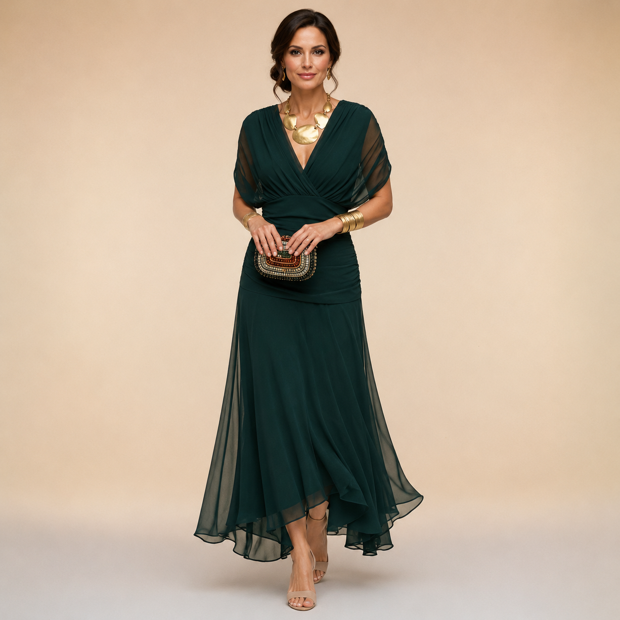 Emma | Draped V-Neck  Maxi Dress