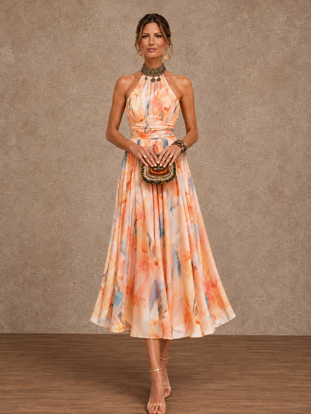 Lily | Halter Watercolor Print Maxi