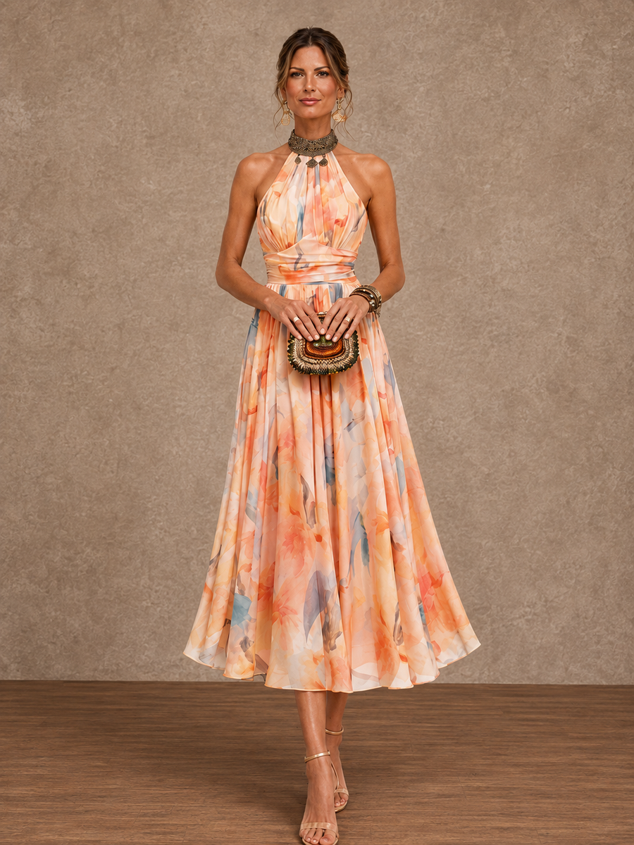 Lily | Halter Watercolor Print Maxi