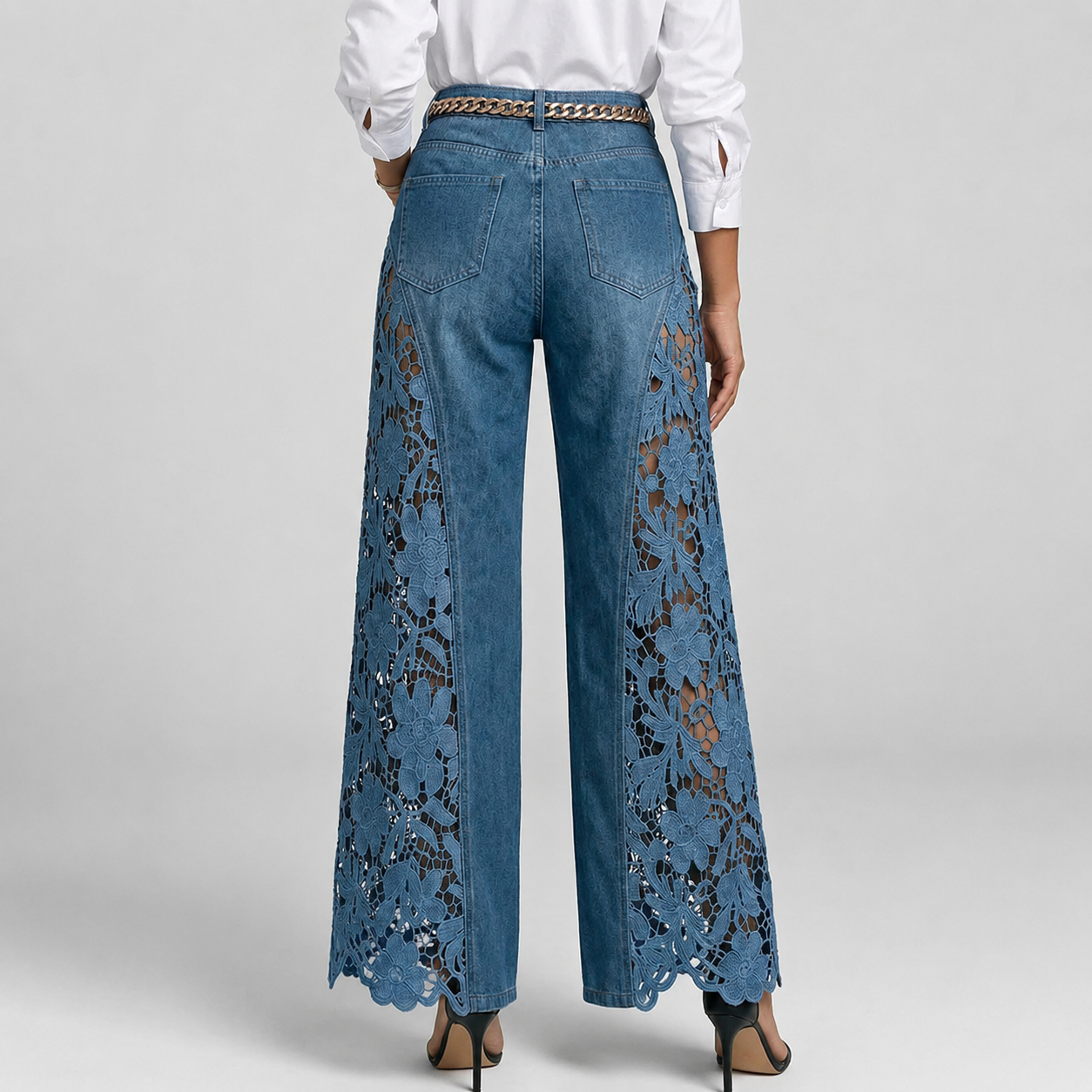 Harper™ | Lace Detail Wide-Leg Jeans