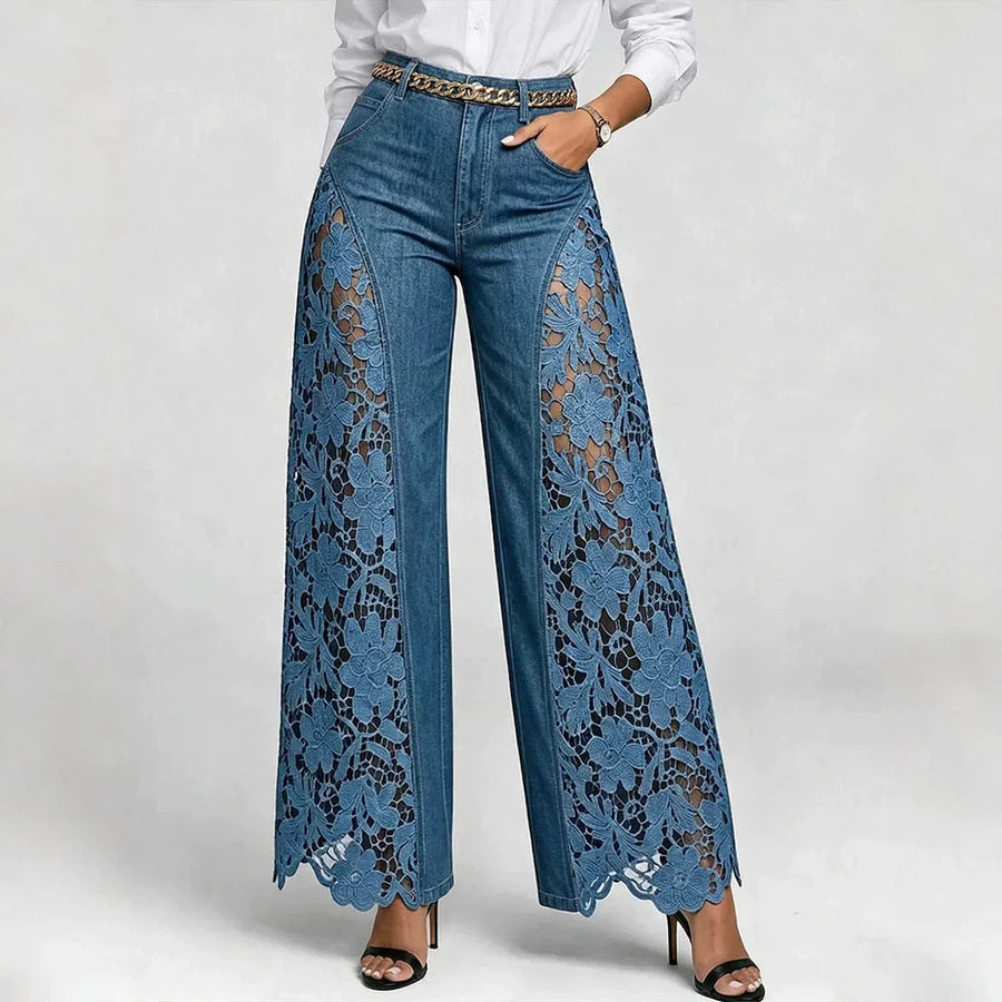 Harper™ | Lace Detail Wide-Leg Jeans