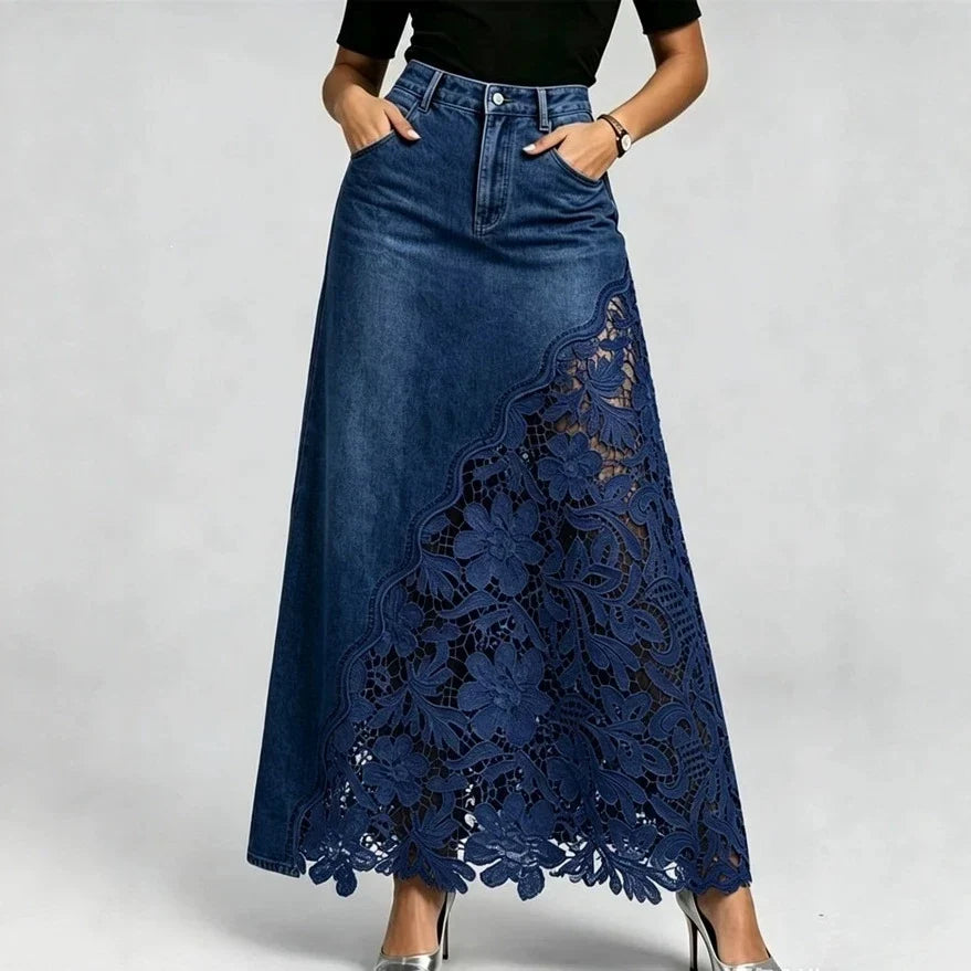 Celeste I Lace Denim Maxi Skirt