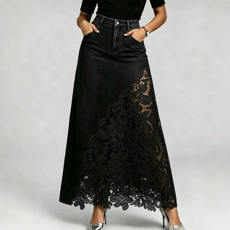 Celeste I Lace Denim Maxi Skirt