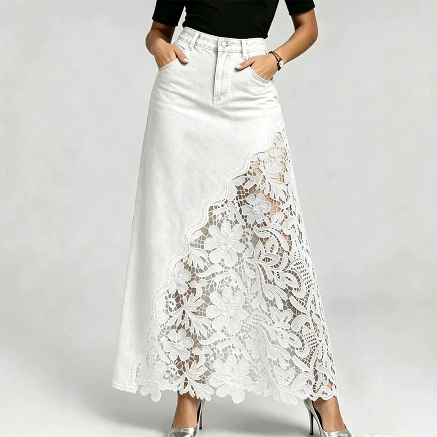 Celeste I Lace Denim Maxi Skirt