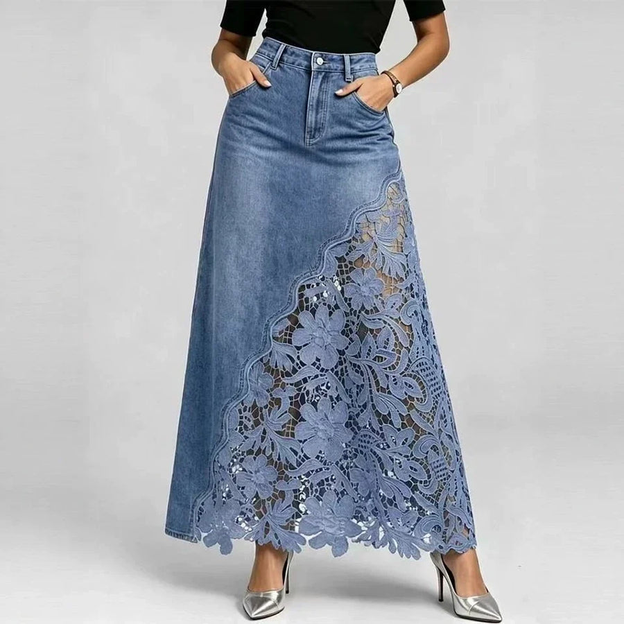 Celeste I Lace Denim Maxi Skirt