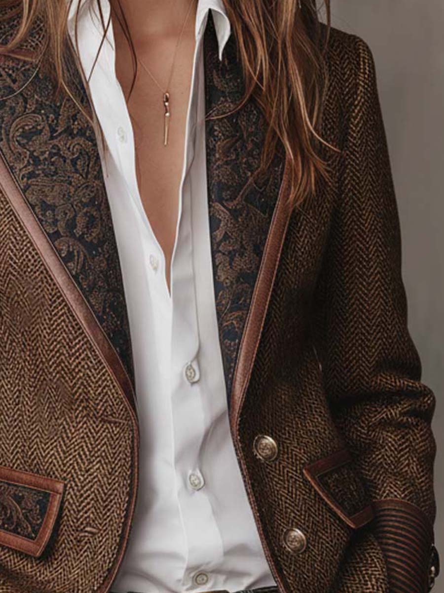 Elodie I Herringbone Printed Panel Blazer