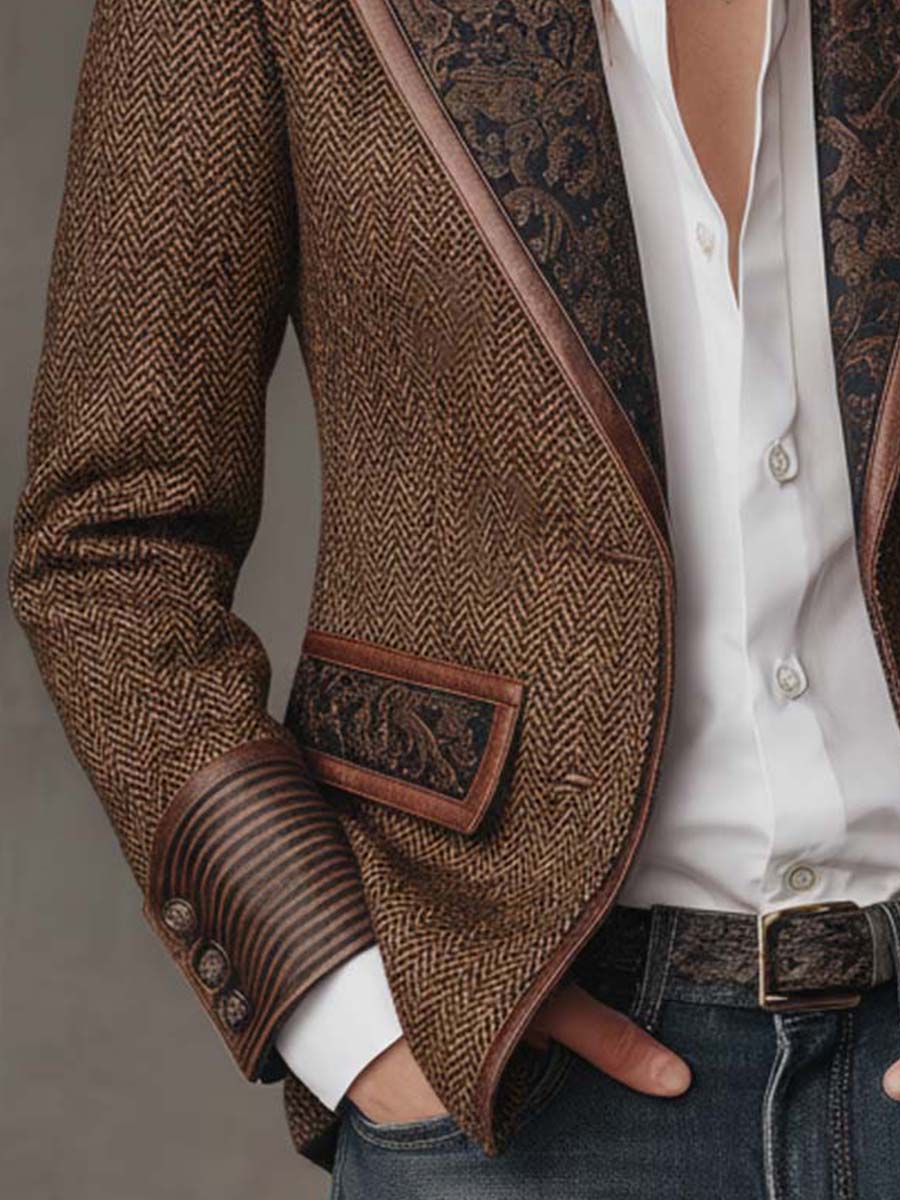 Elodie I Herringbone Printed Panel Blazer