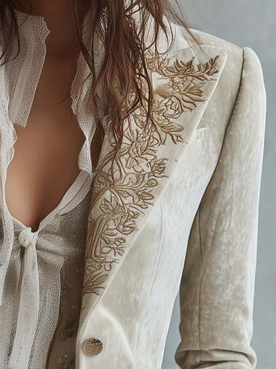 Clara I Ivory Embroidered Tailored Blazer