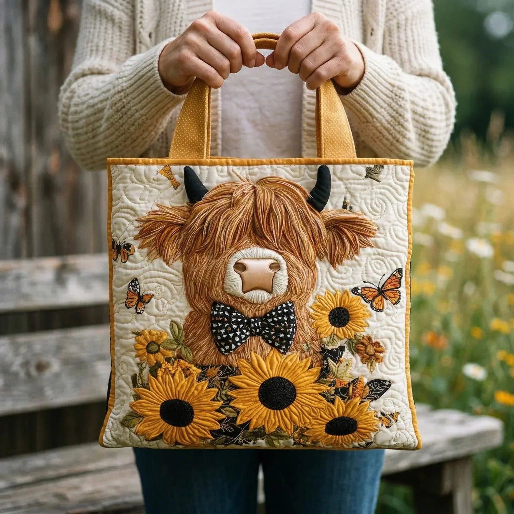 Artisan Bag - Highland Cow with Sunflowers