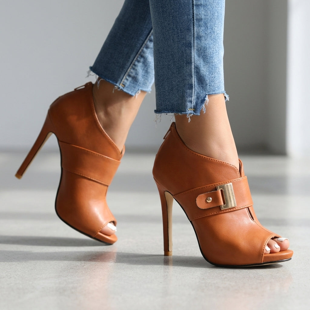 Alyssa I Open Toe Buckle Heels