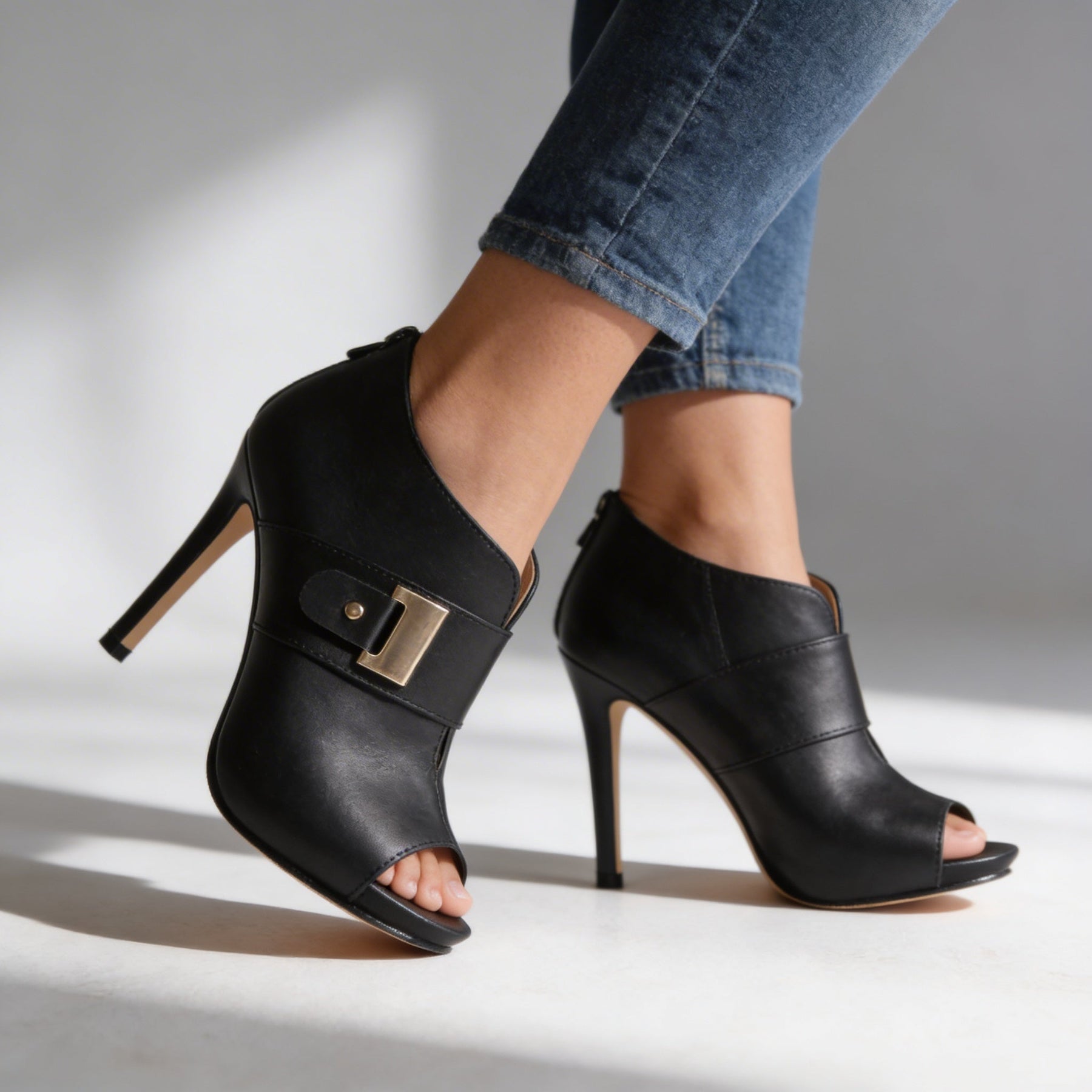 Alyssa I Open Toe Buckle Heels